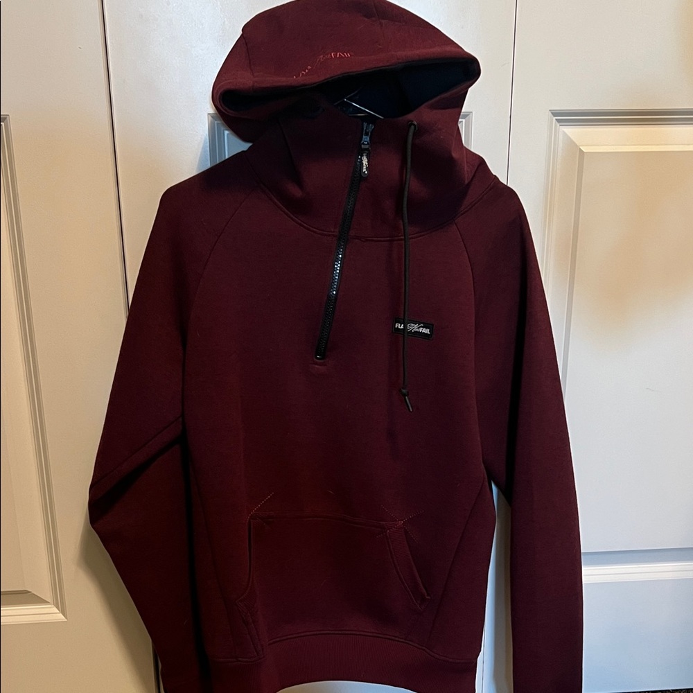 Flag Nor Fail Burgundy Hoodie with Front Pocket 3/4 zip